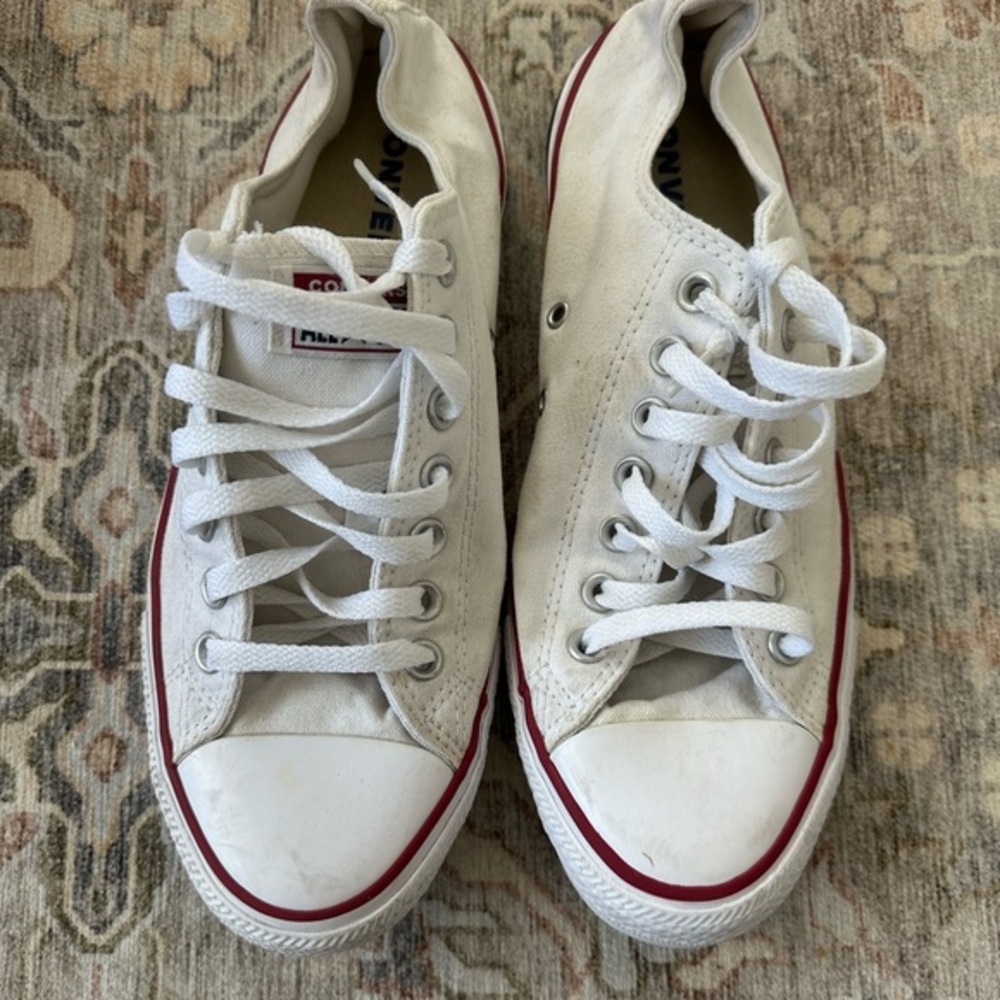 Converse Off-White Canvas Sneakers with Red Trim
